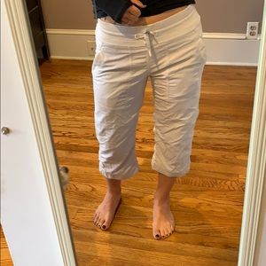 White lululemon cropped studio pants lined
